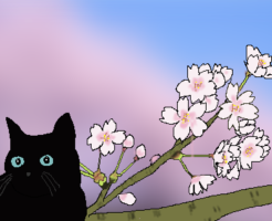 桜と猫のイラスト