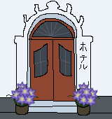 玄関にクレマチスを飾るイラスト